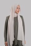 Bej Pratik Hazır Geçmeli Şal Desenli Şifon Hijab Boneli - Hürrem Bone 2415_12