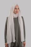 Bej Pratik Hazır Geçmeli Şal Desenli Şifon Hijab Boneli - Hürrem Bone 2415_12