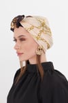 Bej Pratik Hazır Geçmeli Tesettür Bone Kesik Elyaf Retro Desenli - Hürrem Bone 2409_12