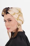 Bej Pratik Hazır Geçmeli Tesettür Bone Kesik Elyaf Retro Desenli - Hürrem Bone 2409_12