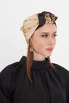Bej Pratik Hazır Geçmeli Tesettür Bone Kesik Elyaf Retro Desenli - Hürrem Bone 2409_12