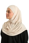 Bej Pratik Hazır Geçmeli Tesettür Eşarp Viskon Boneli Büyük Boy - Hürrem Bone 1290BV_12