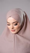 Bej Pratik Hazır Geçmeli Tesettür Eşarp Pamuk Caz Kumaş Tek Katlı Çapraz Hijab - Hürrem Bone 2305_12