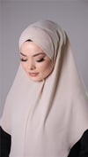 Bej Pratik Hazır Geçmeli Tesettür Eşarp Aerobin Kumaş  Çapraz Hijab - Hürrem Bone 2307_12