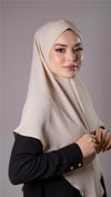 Bej Pratik Hazır Geçmeli Tesettür Eşarp Aerobin Kumaş  Çapraz Hijab - Hürrem Bone 2307_12
