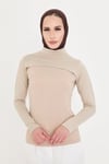 Bej Tesettür Balıkçı Yaka Boyunluklu Kolluk Viskon Düz - Hürrem Bone 1025_12