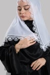 Beyaz Namaz Başörtüsü Eşarp Kesik Elyaf Güpürlü - Hürrem Bone 202211_42