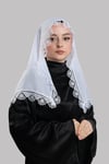 Beyaz Namaz Başörtüsü Eşarp Kesik Elyaf Güpürlü - Hürrem Bone 202211_42