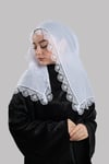 Beyaz Namaz Başörtüsü Eşarp Kesik Elyaf Güpürlü - Hürrem Bone 202211_42