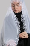 Beyaz Nikah Namaz Başörtüsü Şal Şifon Boncuklu Güpürlü - Hürrem Bone 202131_42