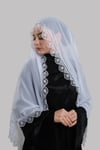 Beyaz Nikah Namaz Başörtüsü Şal Şifon Boncuklu Güpürlü - Hürrem Bone 202131_42