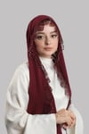Bordo Nikah Namaz Başörtüsü Şal Şifon Boncuklu Güpürlü - Hürrem Bone 202131_16