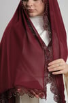 Bordo Nikah Namaz Başörtüsü Şal Şifon Boncuklu Güpürlü - Hürrem Bone 202131_16
