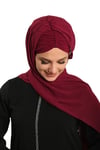 Bordo Pratik Hazır Geçmeli Bone Şal Şifon Drapeli - Hürrem Bone 2507_16