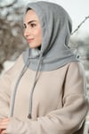 Gri Bağcıklı Peluş Salaş Balaklava Boyunluklu Bere Jakar Düz - Hürrem Bone 2328_15