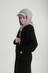 Gri Bağcıklı Peluş Salaş Şapkalı Balaklava Boyunluklu Bere Jakar Düz - Hürrem Bone 2332_15