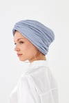 Gri Çapraz Büzgülü Tesettür Bone Fukuro Piliseli - Hürrem Bone 2512_15