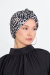 Gri Çapraz Büzgülü Tesettür Bone Sandy Leopar Desen - Hürrem Bone 2511_15