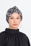 Gri Çapraz Büzgülü Tesettür Bone Sandy Leopar Desen - Hürrem Bone 2511_15