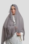 Gri Namaz Başörtüsü Şal Şifon Güpürlü - Hürrem Bone 202106_15