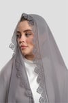 Gri Namaz Başörtüsü Şal Şifon Güpürlü - Hürrem Bone 202106_15