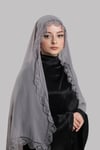 Gri Nikah Namaz Başörtüsü Şal Şifon Boncuklu Güpürlü - Hürrem Bone 202131_15