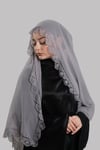 Gri Nikah Namaz Başörtüsü Şal Şifon Boncuklu Güpürlü - Hürrem Bone 202131_15