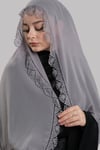 Gri Nikah Namaz Başörtüsü Şal Şifon Boncuklu Güpürlü - Hürrem Bone 202131_15