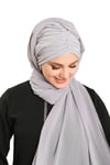 Gri Pratik Hazır Geçmeli Bone Şal Şifon Drapeli - Hürrem Bone 2507_15