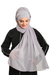 Gri Pratik Hazır Geçmeli Bone Şal Şifon Drapeli - Hürrem Bone 2507_15