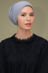 Gri Pratik Hazır Geçmeli Tesettür Bone Petekli Mevsimlik Sade - Hürrem 1861