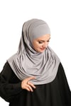 Gri Pratik Hazır Geçmeli Tesettür Eşarp Viskon Boneli Büyük Boy - Hürrem Bone 1290BV_15