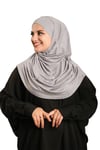 Gri Pratik Hazır Geçmeli Tesettür Eşarp Viskon Boneli Büyük Boy - Hürrem Bone 1290BV_15