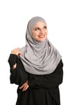 Gri Pratik Hazır Geçmeli Tesettür Eşarp Viskon Boneli Büyük Boy - Hürrem Bone 1290BV_15