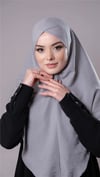 Gri Pratik Hazır Geçmeli Tesettür Eşarp Pamuk Caz Kumaş Tek Katlı Çapraz Hijab - Hürrem Bone 2305_15