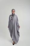 Gri Yarasa Kol Oversize Medine İpeği Arkası Düğmeli Düz Elbise - Hürrem Bone 4001_15