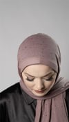 Gül Kurusu Pratik Hazır Geçmeli Tesettür Şal Örme Kumaş Taş Desenli - Hürrem Bone 2118T_18