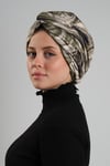 Haki Çapraz Büzgülü Tesettür Bone Sandy Desenli - Hürrem Bone 2511_09