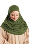 Haki Pratik Hazır Geçmeli Tesettür Eşarp Viskon Boneli Büyük Boy - Hürrem Bone 1290BV_09