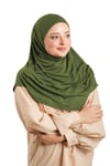 Haki Pratik Hazır Geçmeli Tesettür Eşarp Viskon Boneli Büyük Boy - Hürrem Bone 1290BV_09