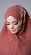 Kiremit Pratik Hazır Geçmeli Tesettür Eşarp Pamuk Caz Kumaş Tek Katlı Çapraz Hijab - Hürrem Bone 2305_05