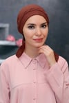 Kiremit Pratik Hazır Geçmeli Tesettür Bone Sandy Kumaş Örgülü Güllü - Hürrem 1203