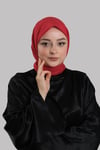 Kırmızı Düz Klasik Eşarp İtalyan Dikişli Pamuk Caz Sade - Hürrem Bone 202210_31