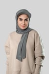 Koyu Gri Pratik Hazır Geçmeli Şapkalı Tesettür Şal Sandy Düz - Hürrem Bone 3008_23