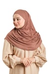 Koyu Vizon Pratik Hazır Geçmeli Tesettür Eşarp Viskon Boneli Büyük Boy - Hürrem Bone 1290BV_38