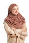 Koyu Vizon Pratik Hazır Geçmeli Tesettür Eşarp Viskon Boneli Büyük Boy - Hürrem Bone 1290BV_38