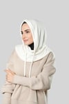 Krem Bağcıklı Peluş Salaş Balaklava Boyunluklu Bere Jakar Düz - Hürrem Bone 2328_40