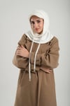 Krem Bağcıklı Peluş Salaş Şapkalı Balaklava Boyunluklu Bere Jakar Düz - Hürrem Bone 2332_40