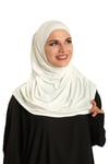 Krem Pratik Hazır Geçmeli Tesettür Eşarp Viskon Boneli Büyük Boy - Hürrem Bone 1290BV_40