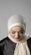 Krem Pratik Hazır Geçmeli Tesettür Şal Örme Kumaş Taş Desenli - Hürrem Bone 2118T_40